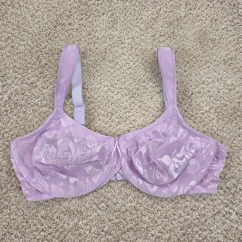 WACOAL 85567 Awareness Full Figure Underwire 38D Floral Lilac Purple Bra Bow